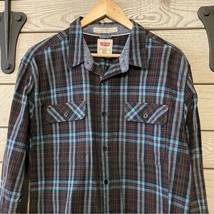 Levi’s Slim Fit Blue Plaid Coupe Etroit Corte Delgado Cotton Button Up | XL